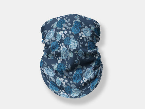 Adult Size Blue Roses Moisture Wicking Neck and Face Shield